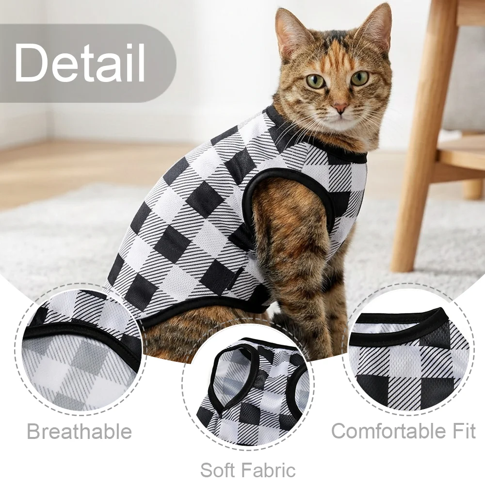Weiche Katzenkleidung, atmungsaktiv, mit Karomuster, ärmellose Haustierweste, gemütliches Kätzchenhemd für kleine und mittelgroße Hunde, Katzen, Welpen, Sphynx-Bekleidung – Detail 1