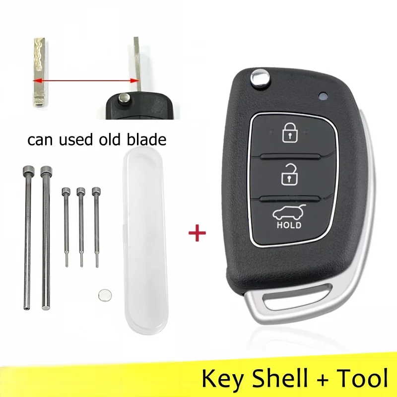 3 Button Key Shell Flip Car Key Case With Repair Tool Set For Hyundai I10 I20 I40 Ix35 Santa Fe Remote Fob Auto Accessories
