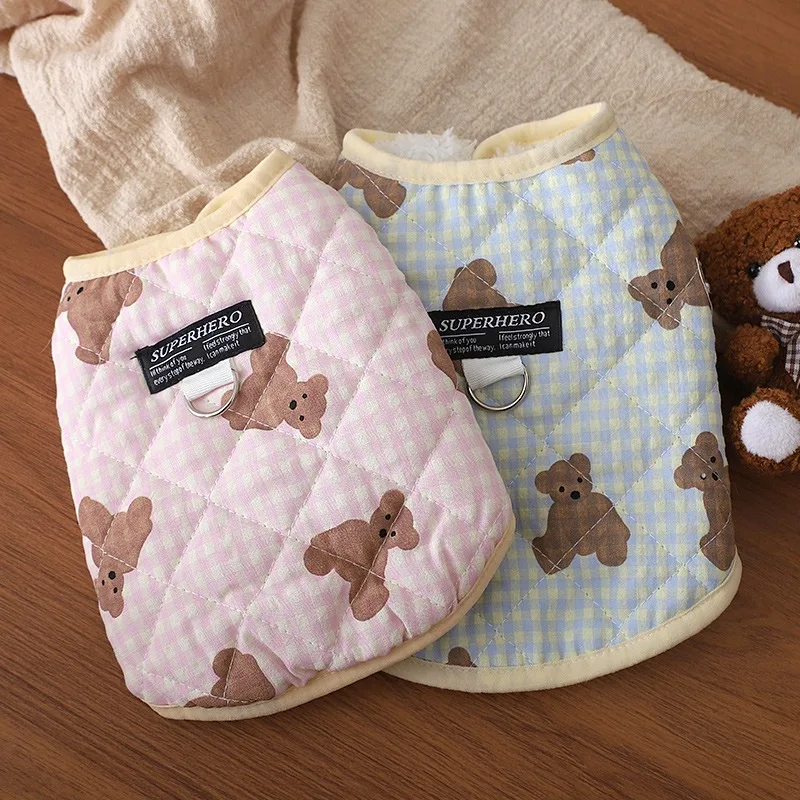 

Animal Print Dog Clothes Poodle Warm Vest Puppy Winter Outdoor Tractable Cotton Coat Teddy Thickened Split Button Shirt
