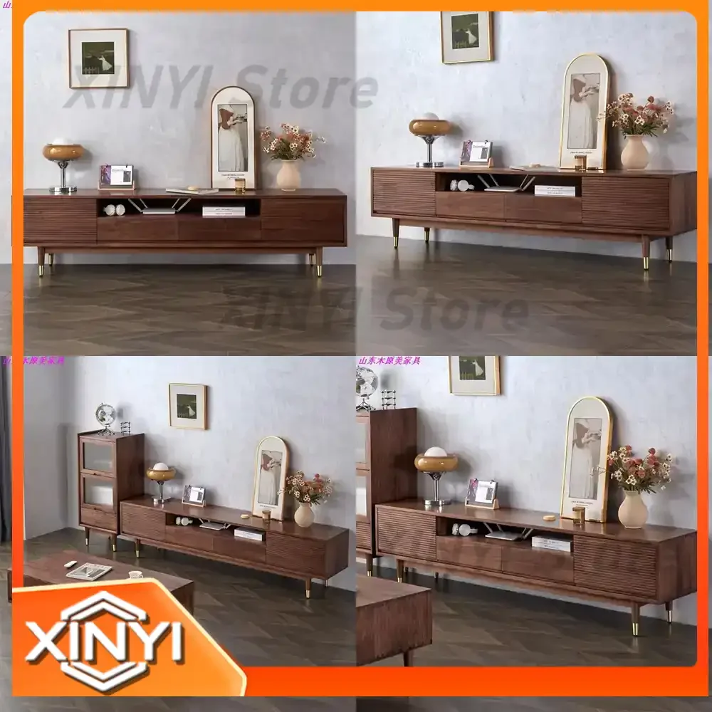 Walnut TV Stand for North America Full Solid Wood Luxury Storage Cabinet Minimalist Living Room Coffee Table Set for Small