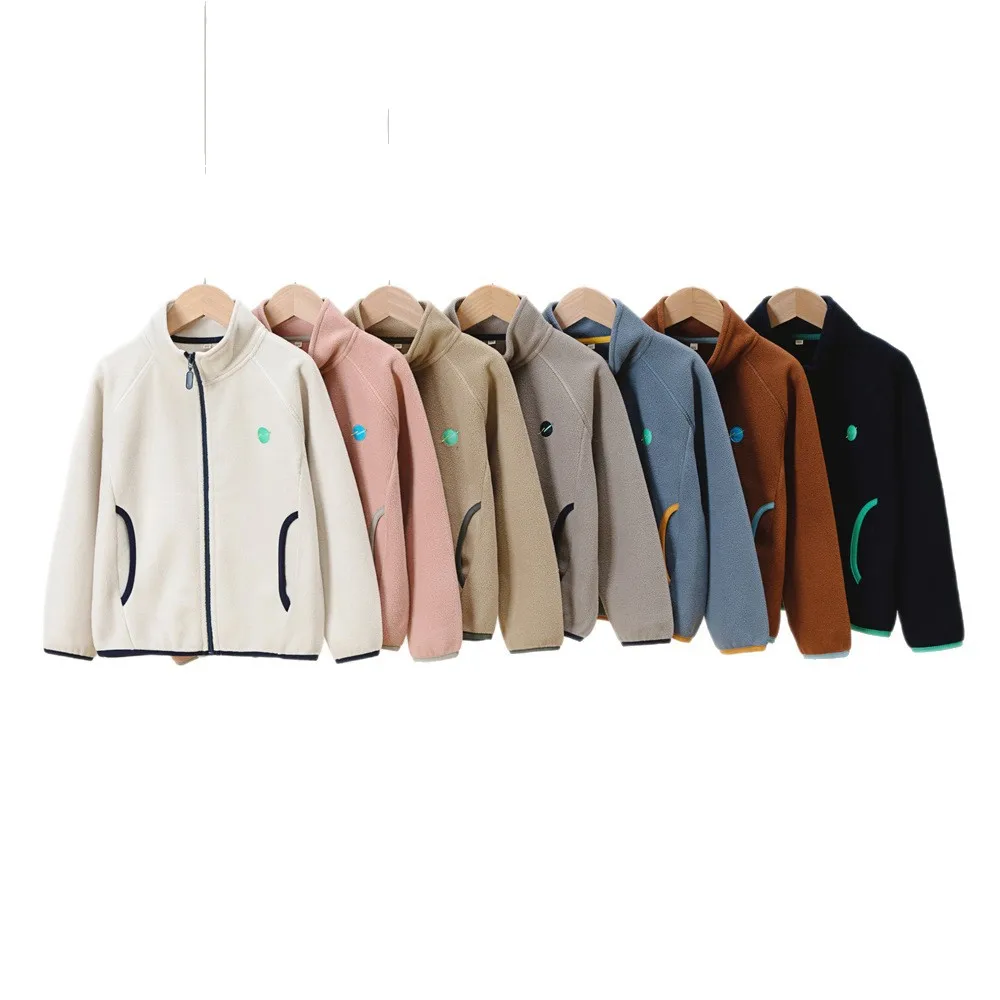 

Teen Boys Girls Outdoor Sports Outerwear Kids Anti Static Polar Fleece Jacket Solid Stand Collar Zip Up Coat Color Block Design