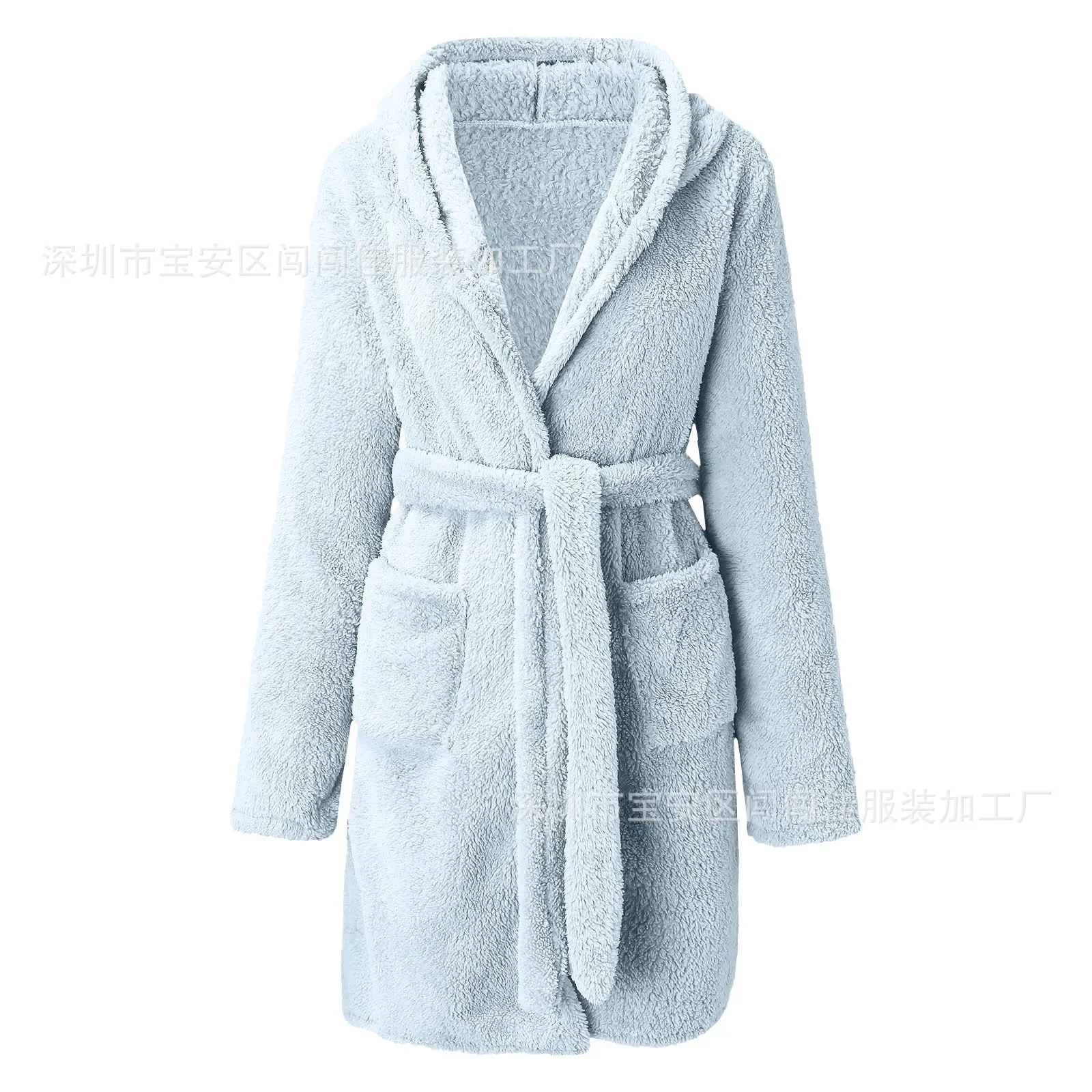 Ladies Autumnwinter Chinstrap Belt Robe Fashion Simple and Comfortable Home Plush Pajamas Solid Color Warm Bathrobe Woman