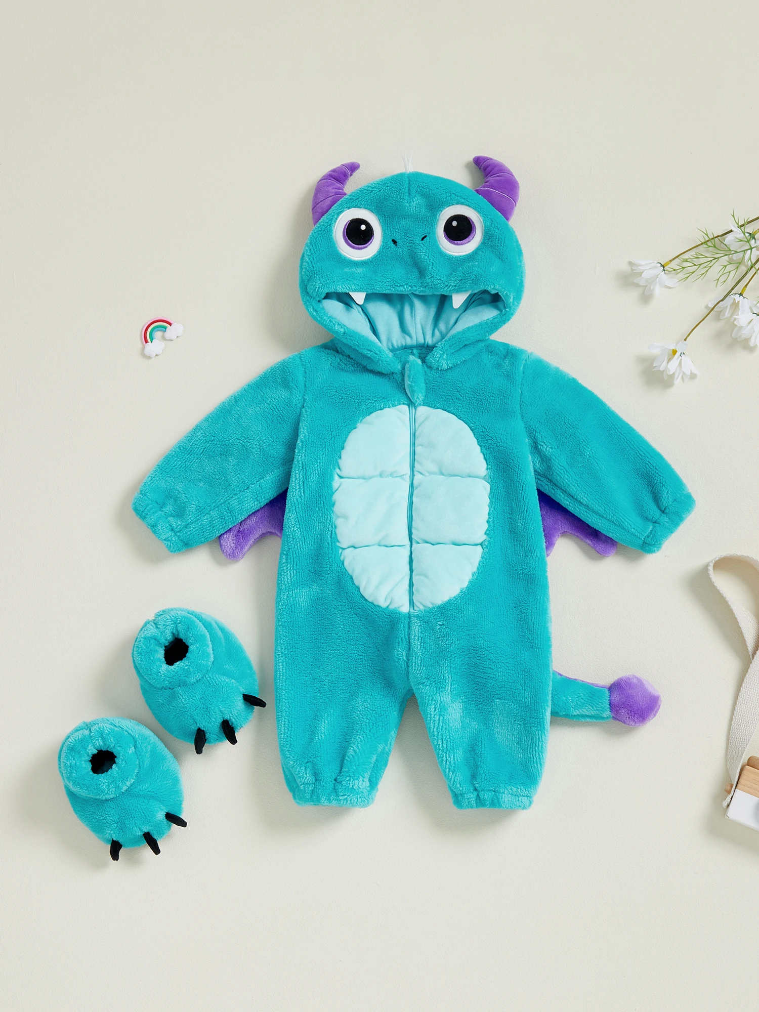 

Toddler Boys Dinosaur Costume with Spikes and Tail for Halloween Party Dress Up Long Sleeve Hooded Jumpsuit for Cosplay Costume