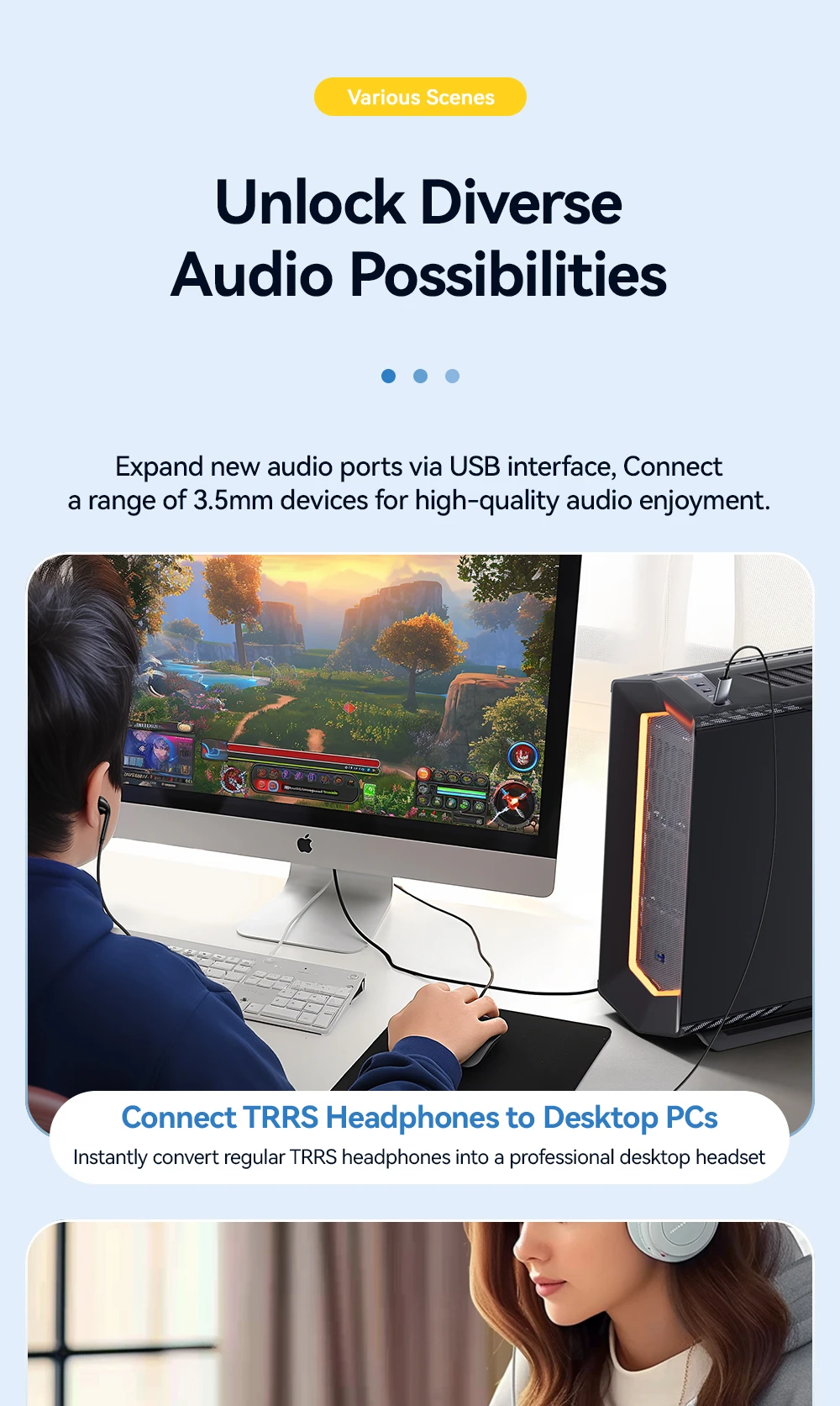 Essager USB-Soundkarte, externe Mini-Soundkarte, USB auf 3,5 mm Schnittstelle, Stereo-Audio-Adapter für PS4, PS5, Switch, Laptop-Headset – Detail 5