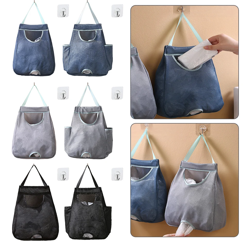 Garbage Bag Storage Box Wall Mount Grocery Bag Storage Organiser Plastic Washable Mesh Plastic Bag Holder Dispenser Kitchen Tool