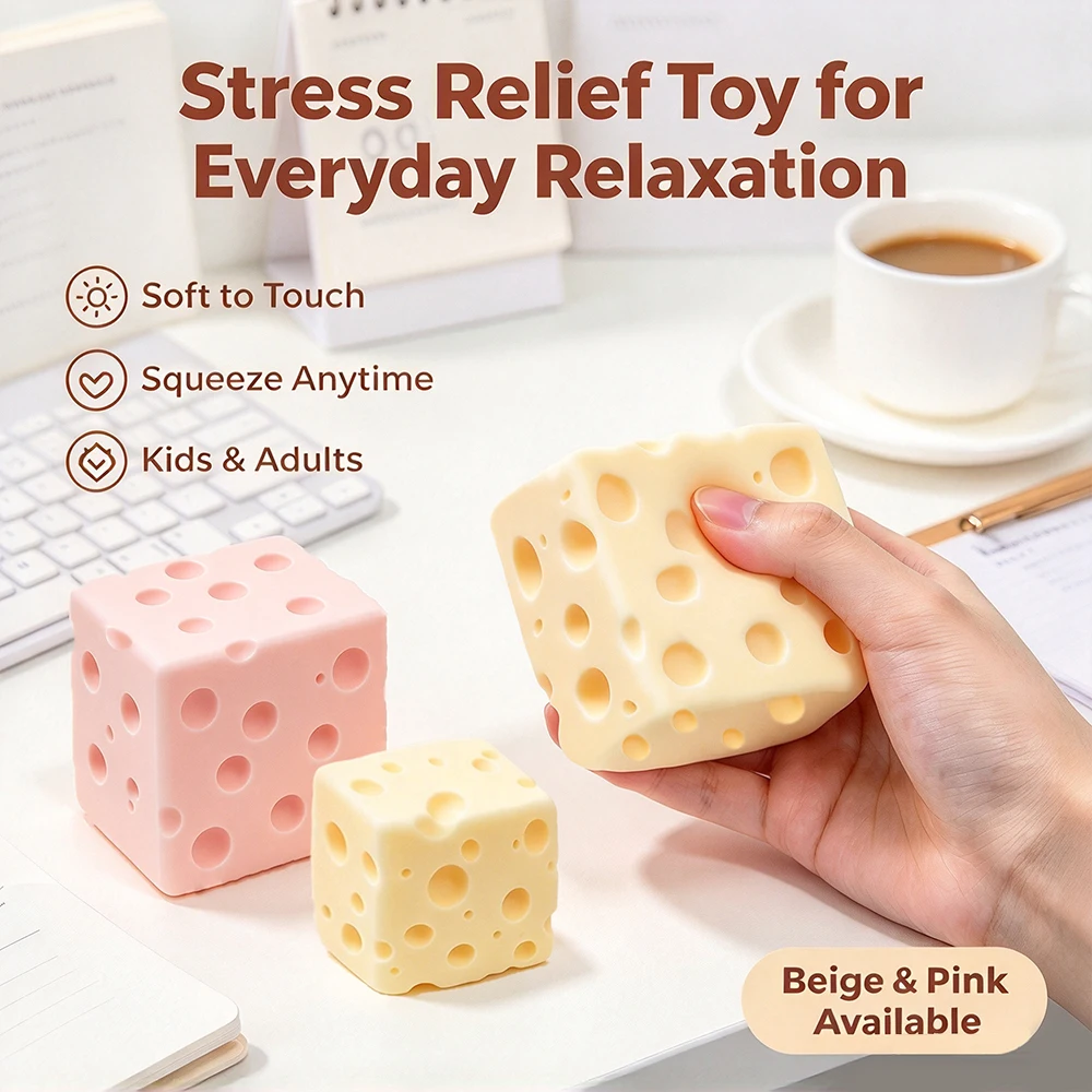 Vaseline Filled Cheese Cube Squishy Toy, Shapeable Non-Rebound Squeeze Ball ASMR Sensory Toy Stress Relief Gift for Kids Adults