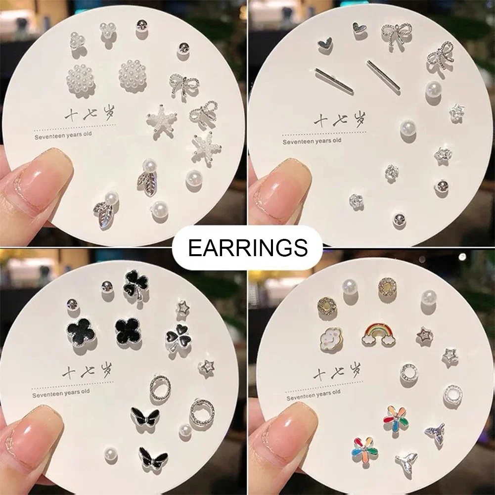 1Set Silver Needle Korean Fashion Small Geometric Female Earrings Set Multiple Pairs of Butterfly Cute Stud Earrings Jewelry