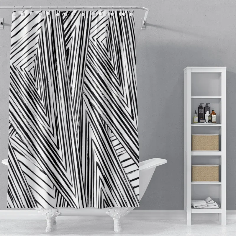 The new isn simple Nordic black and white line draft shower curtain toilet partition hanging cloth  window shading