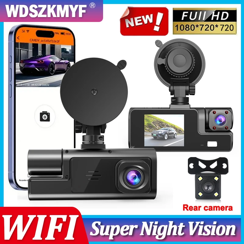 WIFI 3 Channel Car DVR Three Way Dash Cam Inside Vehicle Camera DVRs Recorder FHD 1080P Video Mini Registrator Dashcam Camcorder