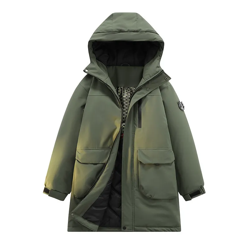 

Утепленная мужская зимняя куртка с капюшоном, длинное пальто для активного отдыха, теплая защита от холода, хлопковая рабочая одежда, молодежная модная модель, стандартный крой