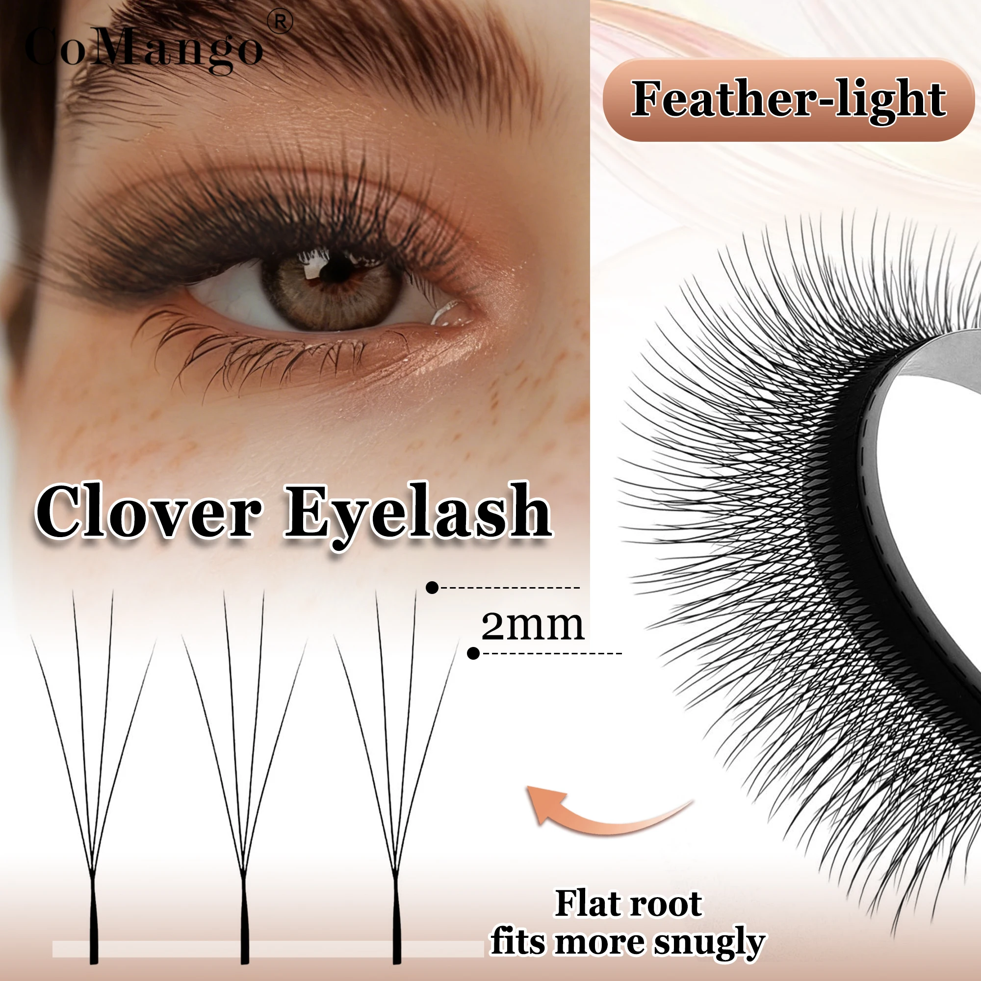 CoMango Smalle 4D W-vormige Russische volume wimperextensions, kant-en-klare wimperwaaiers, natuurlijke nepminkwimpers, make-upproducten