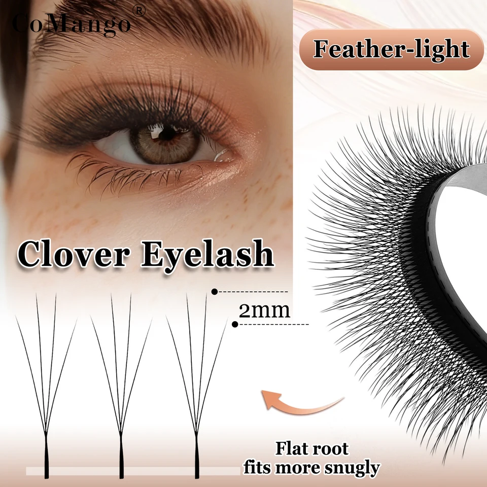 CoMango angostas 4D W forma rusa volumen extensión de pestañas abanicos premade naturales faux mink productos de maquillaje