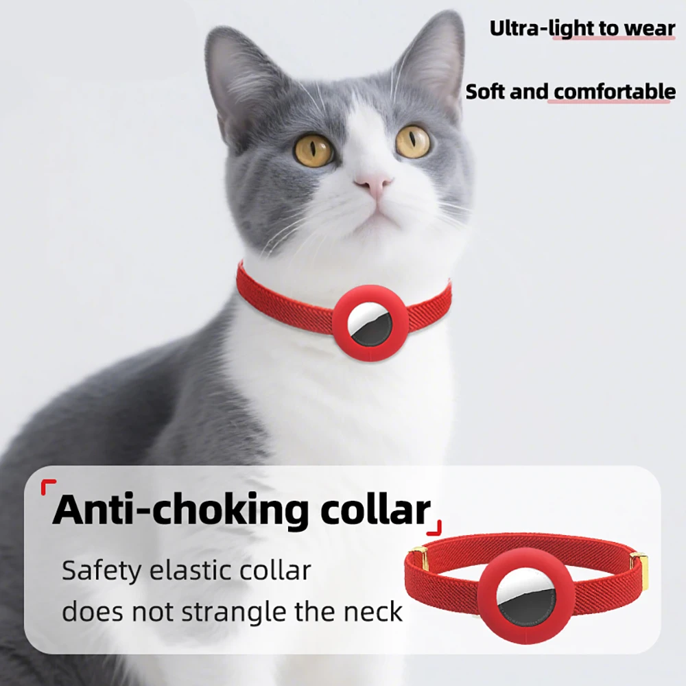 Fashion AirTag Cat Collar with Bell and AirTag Holder Customized Name Tag Cute Elastic GPS Tracker Dog Kitten Collar for Puppies view 4