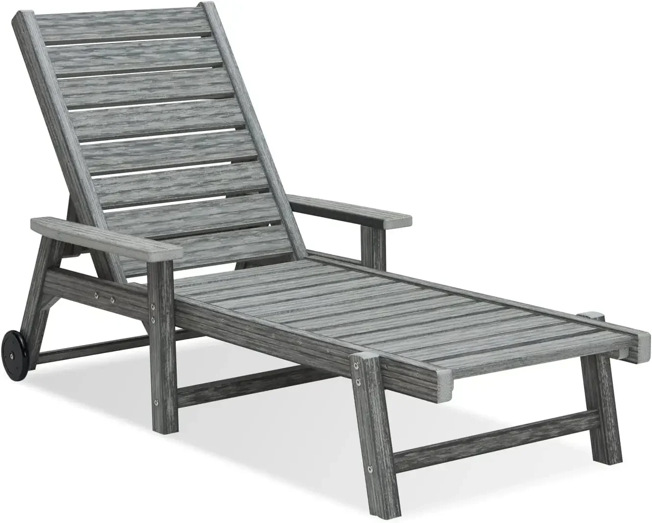 Chaise Lounge Chairs for Outside HDPE Outdoor Lounge Chairs with Adjustable Backrest Wheels Armrest All Weather Poly Lumber