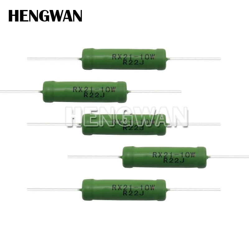 5pcs RX21 10W Wire Wound Resistance 5% 1R 10R 100R 1K 10K 12K 15K 20R 22R 24R 27R 30R 33R 0.05 0.1 0.22 1 10 15 100 ohm Resistor