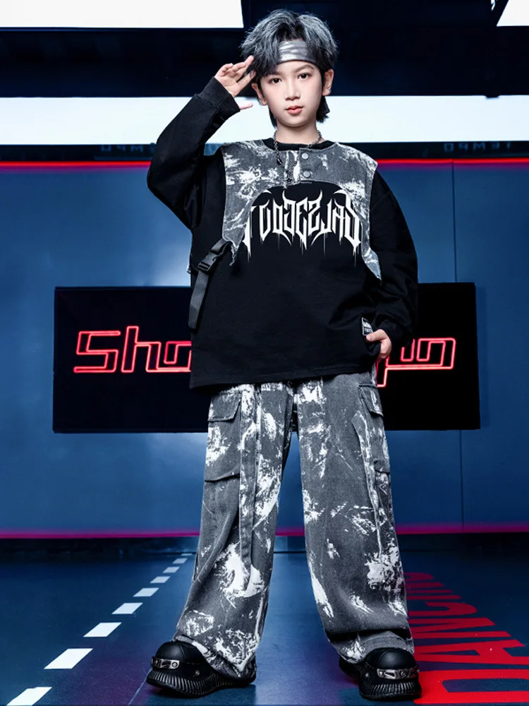 طفل ملابس رقص الجاز الهيب هوب المرحلة زي أسود علوي شافل السراويل الطفل في سن المراهقة شارع الرقص تظهر الأداء الزي VDL4651 #5