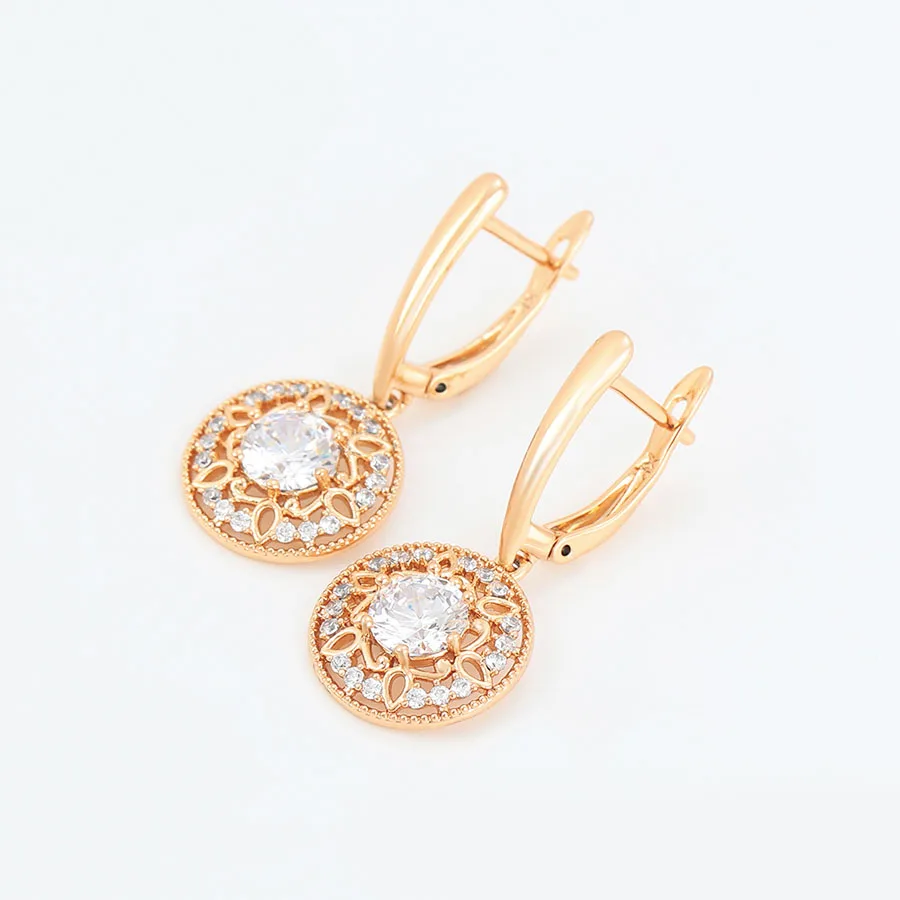 MxGxFam AAA + مكعب الزركون انخفاض الأقراط المستديرة مجوهرات للنساء 18 كيلو مطلي مطلية بالذهب تصميم جديد #4