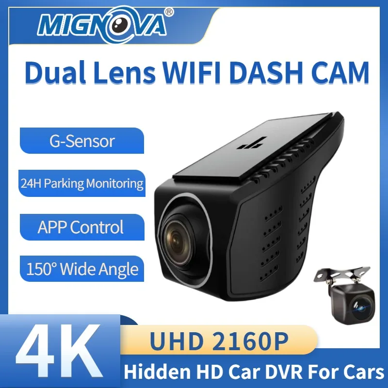 

Universal 4K 2160P WIFI Dash Cam Mini CAR DVR Front And Rear Dual Lens Camera 4K UHD Loop Recording Car Black Box For Cars