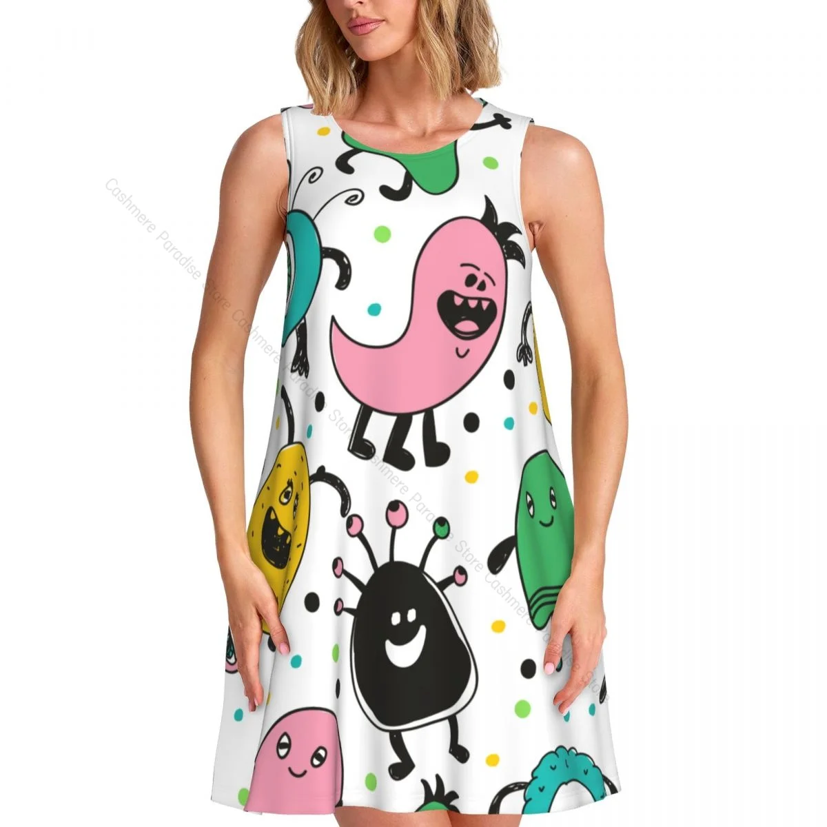 Robes d'été pour femmes, t-shirt de plage, sans manches, virus, Kawaii, décontracté, ample, débardeur, 2025