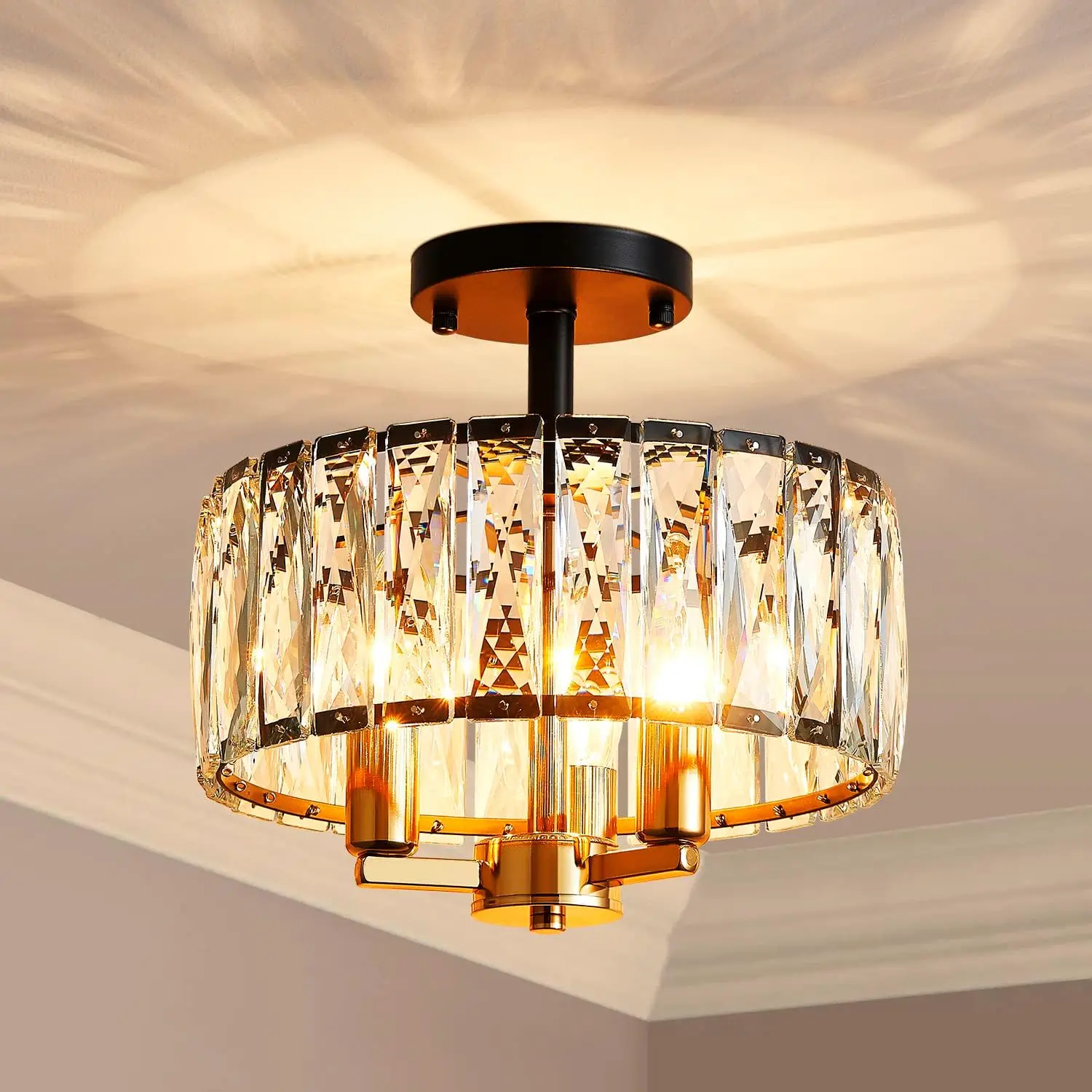 K9 Crystal Ceiling Light Fixture, Modern Semi Flush Ceiling Lights, Perfect for Living Room, Bedroom, Dining Room, D30 x H38CM