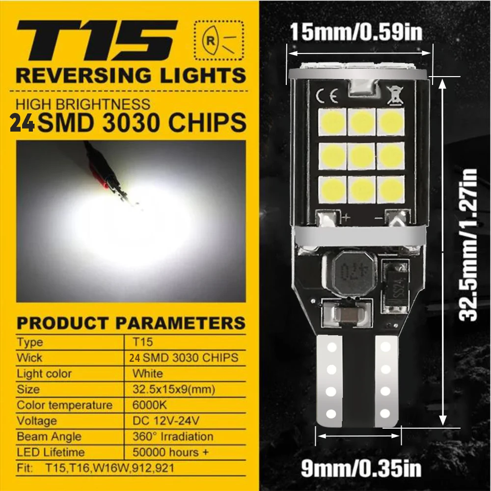 Lampe LED de Rectransistors pour Nissan Sentra 2005-2019, Xterra 2005-2015,Armada 2011-2019, W16W T15 921 Canbus, 2 Pièces