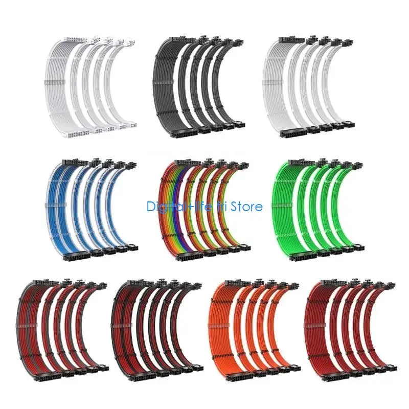 

E06D PSU Power Extension Cable Nylon Braided Cord Wire Motherboard Splitter Cable