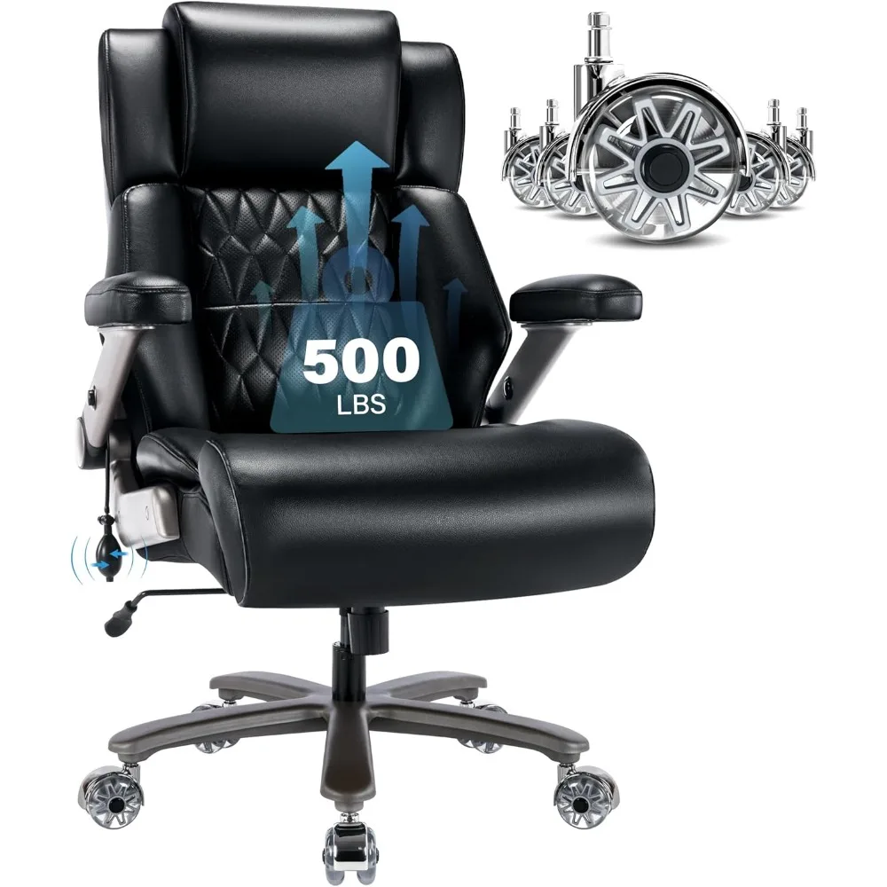 Office Chair, and Tall 500lbs - Adjustable Lumbar Support 3D Flip Arms Heavy Duty Metal Base&Wheels, Office Chair