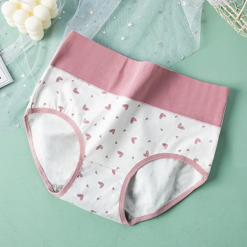 1 قطعة القطن الخالص عالية الخصر فتاة الحب طباعة سراويل طالب الملابس الداخلية تنفس Underpant حجم كبير اللباس الداخلي الإناث سلس موجز