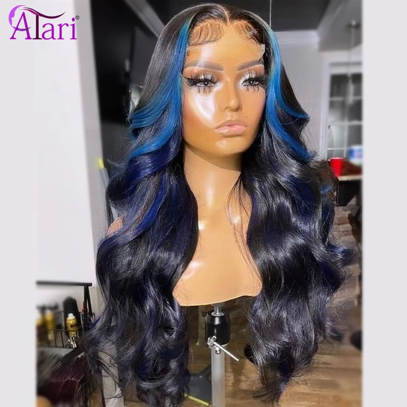 Blue Ombre Human Hair Wigs 13x4 13x6 Transparent Lace Frontal Wig Brazilian Body Wave Lace Front Wig Straight 5x5 Closure Wig