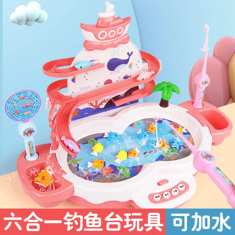 

Children's multifunctional electric magnetic levitation track fishing platform puzzle magnetic music rotating fishing disc water