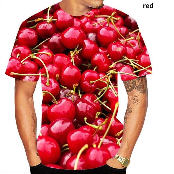 Unisex Round Neck Personality T-shirt 3D Cherry Fruit Print T-shirt Unisex Round Neck Personality T-shirt XS-5XL