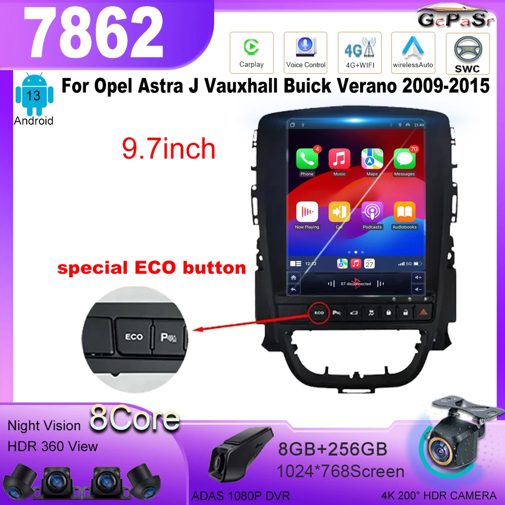 Android 13 For Opel Astra J Vauxhall Buick Verano 2009-2015 Style Tesla Navigation Car GPS Auto Radio Stereo Multimedia Player