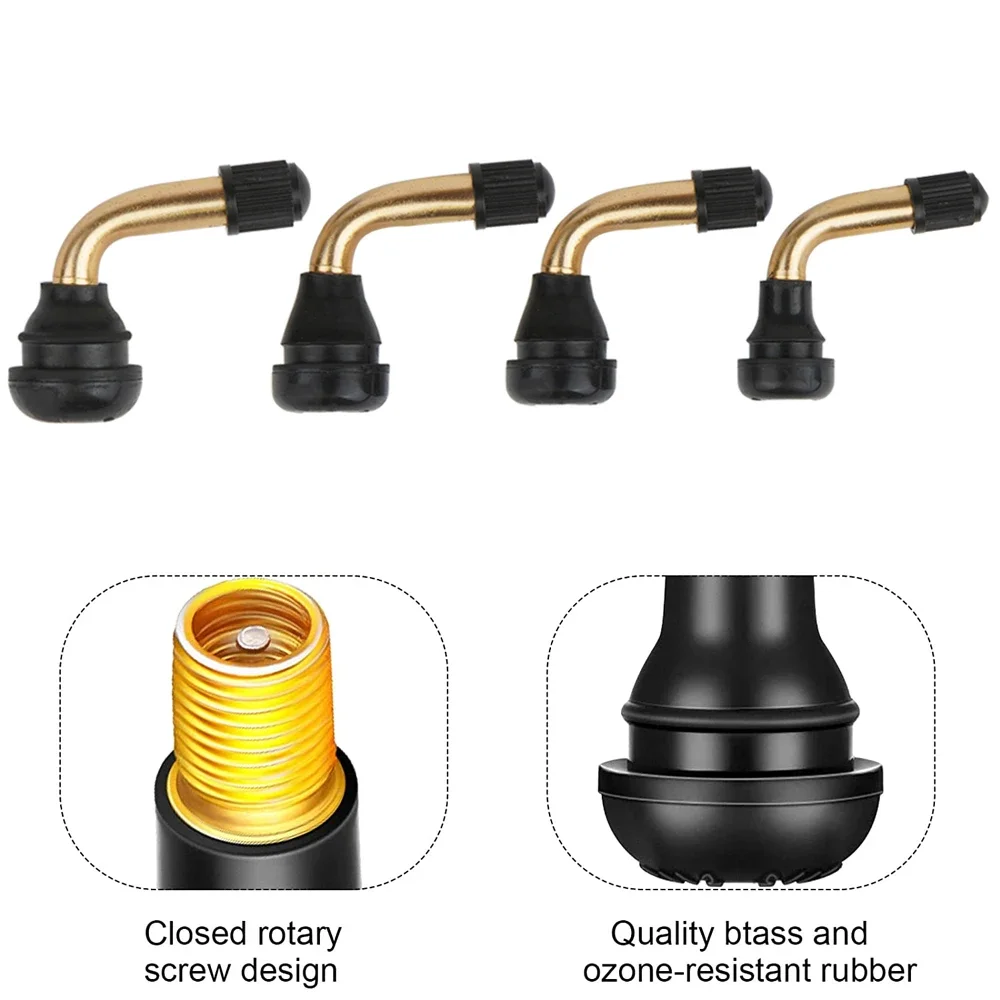 Tire Valve Stem PVR70 PVR60 PVR50 PVR40 Bent 45 Degree Angled Brass Stem Snap-in Rubber Base for Scooter Motorcycle Moped ATV