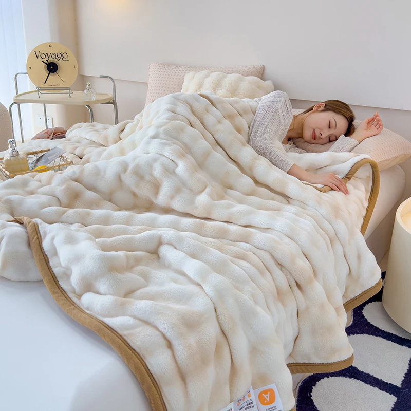 Manta súper suave de piel sintética de conejo, funda de cama teñida con lazo de terciopelo de felpa a la moda, funda de sofá acogedora, textil de ropa de cama para el hogar, 200*230