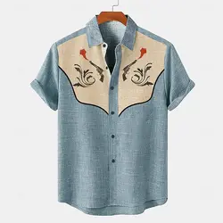 2024 new summer linen fashionable short sleeved shirt suitable for Hawaii vacation shirt men's top Asian popular style