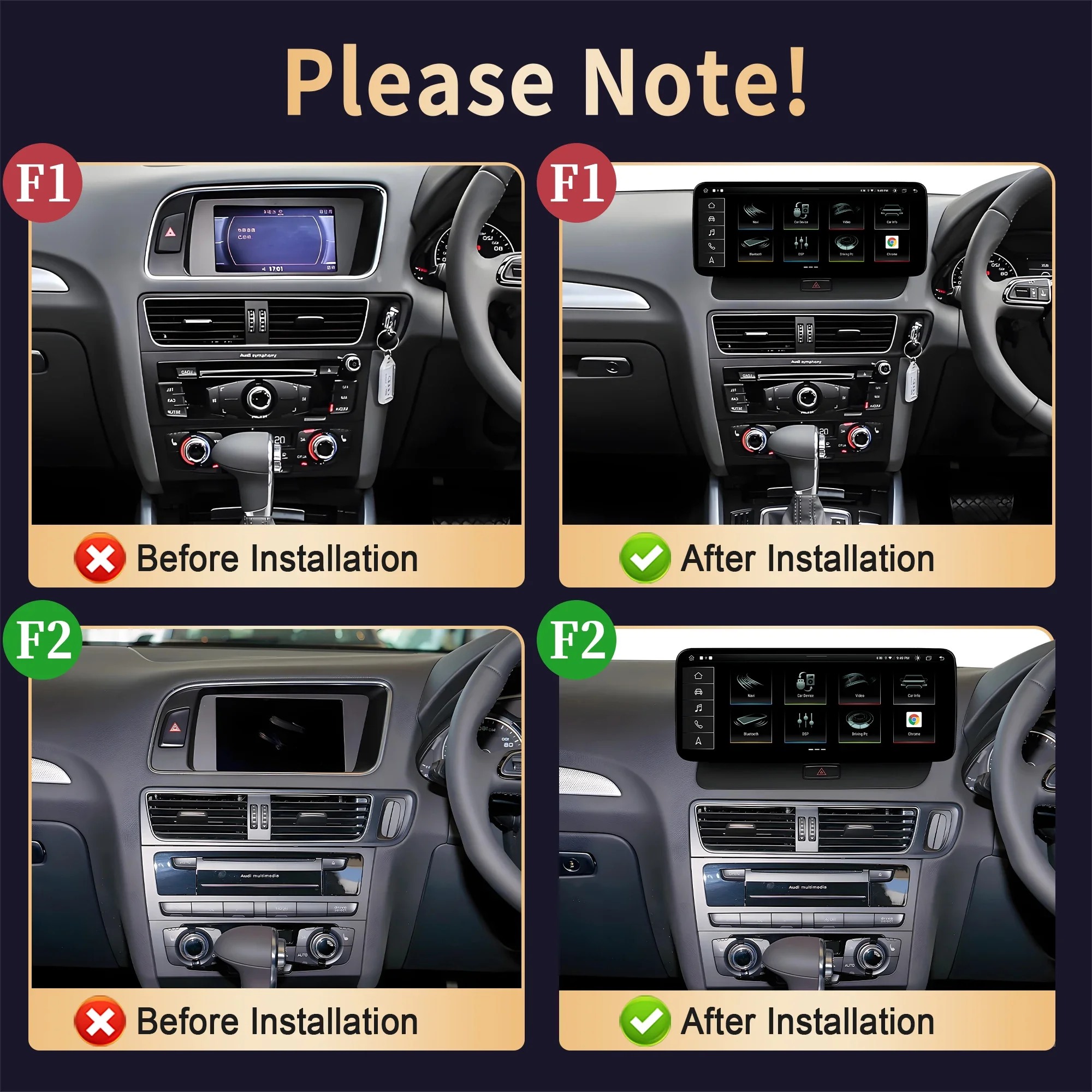 12.3 inch Right Hand Drive For AUDI Q5 2009-2016 Android 14 GPS Car Radio Snapdragon 680 Touch Screen Bluetooth Carplay Wireless