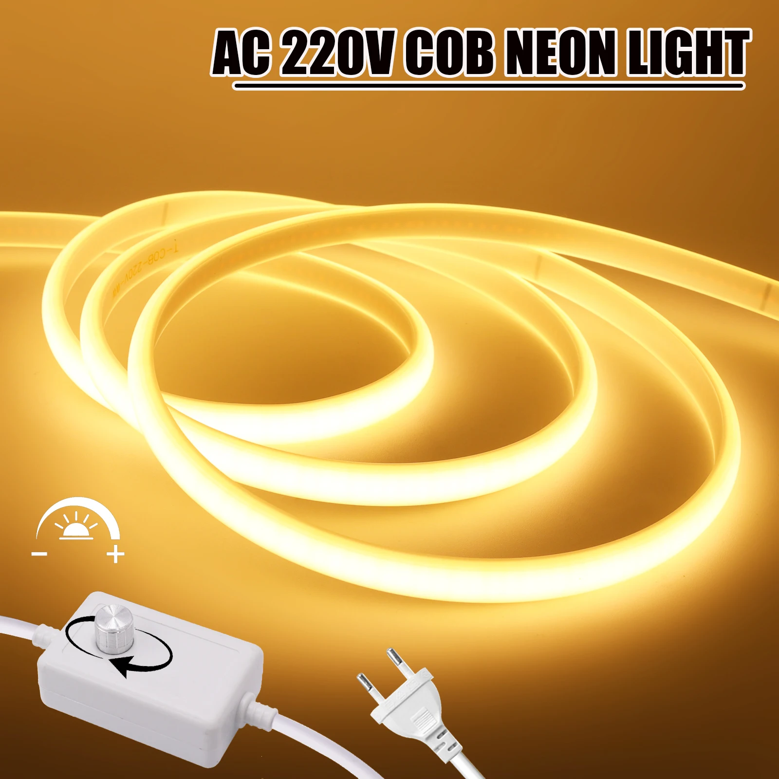

AC 220V Waterproof Led Strip With EU Dimmer/Switch 288LEDs/M Flexible Ribbon COB Neon Light Natural/Warm White 1M-40M