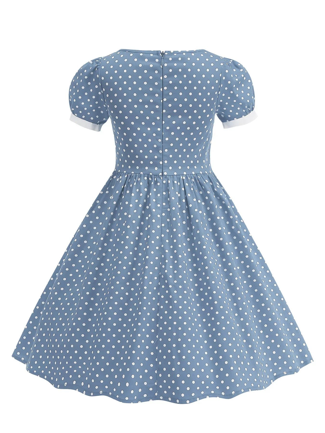 2025 50s Square Neck Buttons Ruched Front High Waist Vintage Dresses for Kids Puff Sleeve Princess Girls Summer Pleated Dress