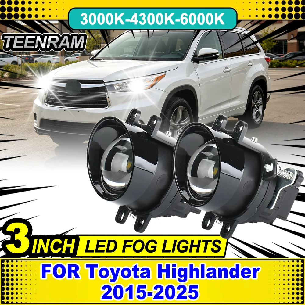 3 inches  Bi-led Fog Light Projector Lens White Yellow HID Bi-Xenon High Low Beam Fog Lights FOR Toyota Highlander 2015-2025