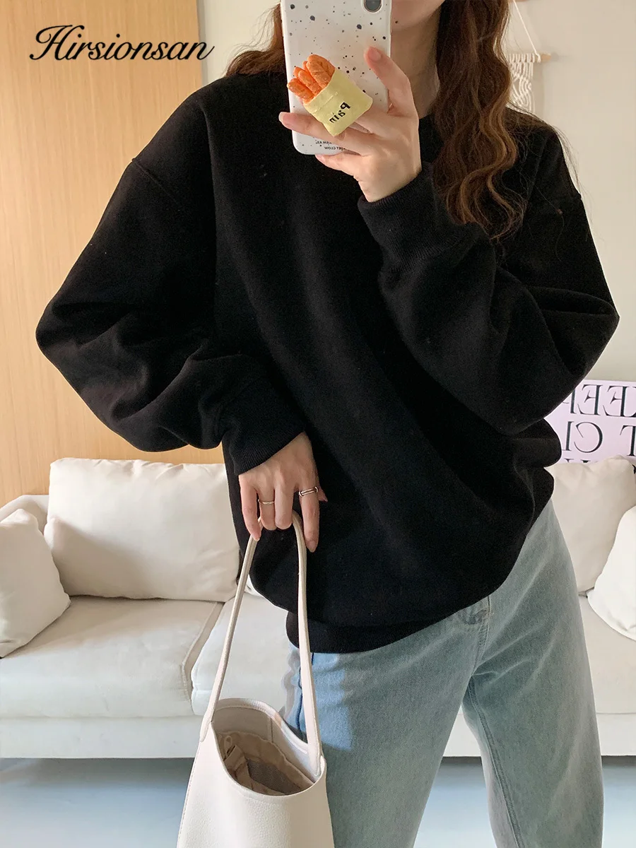 

Hirsionsan, однотонная тонкая бархатная толстовка с круглым вырезом, женская осень 202, новое поступление