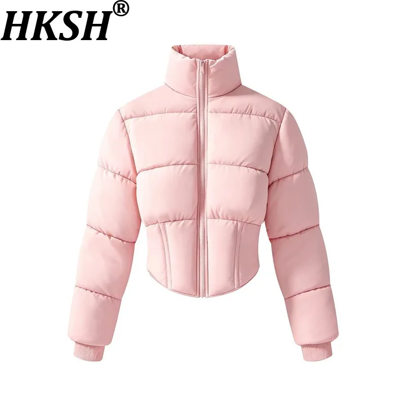 HKSH Women Padded Coat Trendy Solid Color Stand Collar Patchwork Waist Cinching Zipper Casual Slim Fit Niche Warm Jacket HK27116