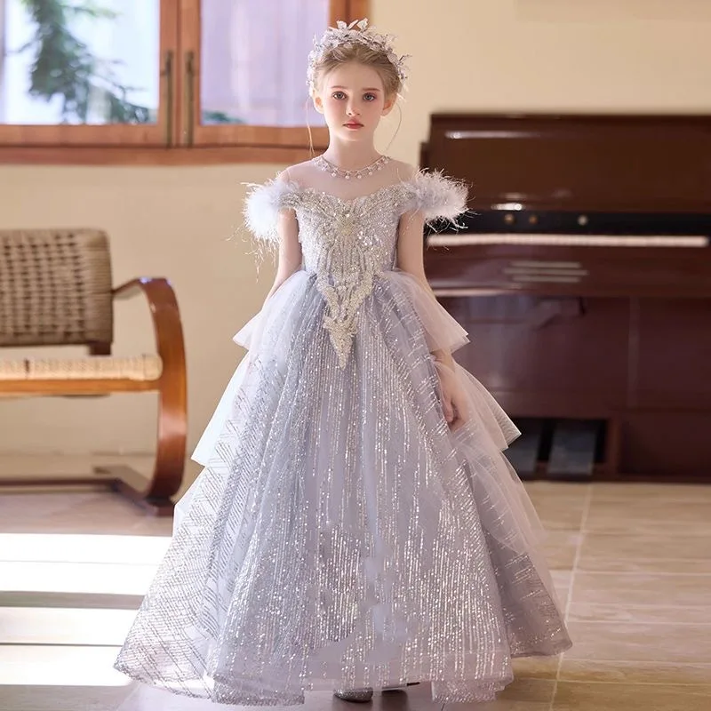 RAISE Princess Dress Girls Party Evening Gown 3-12Y Girl Piano Recital Performance Outfit Gown Kids Girls Shiny Birthday Dresses