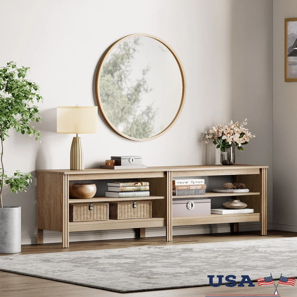 70 Inch TV Stand TVs Up to 75 Inch Media Console with Open Shelves Oak Wood Grain Entertainment Center Storage Table