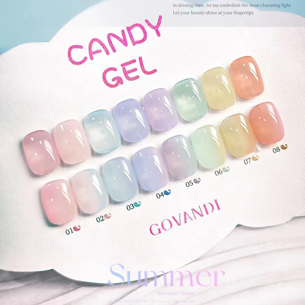 Candy Unha Polish Gel Set, Soak Off, Macaron Cor, UV vernizes LED, Nail Art Kit, Ice Cream, Primavera, Verão, 8pcs, 15ml