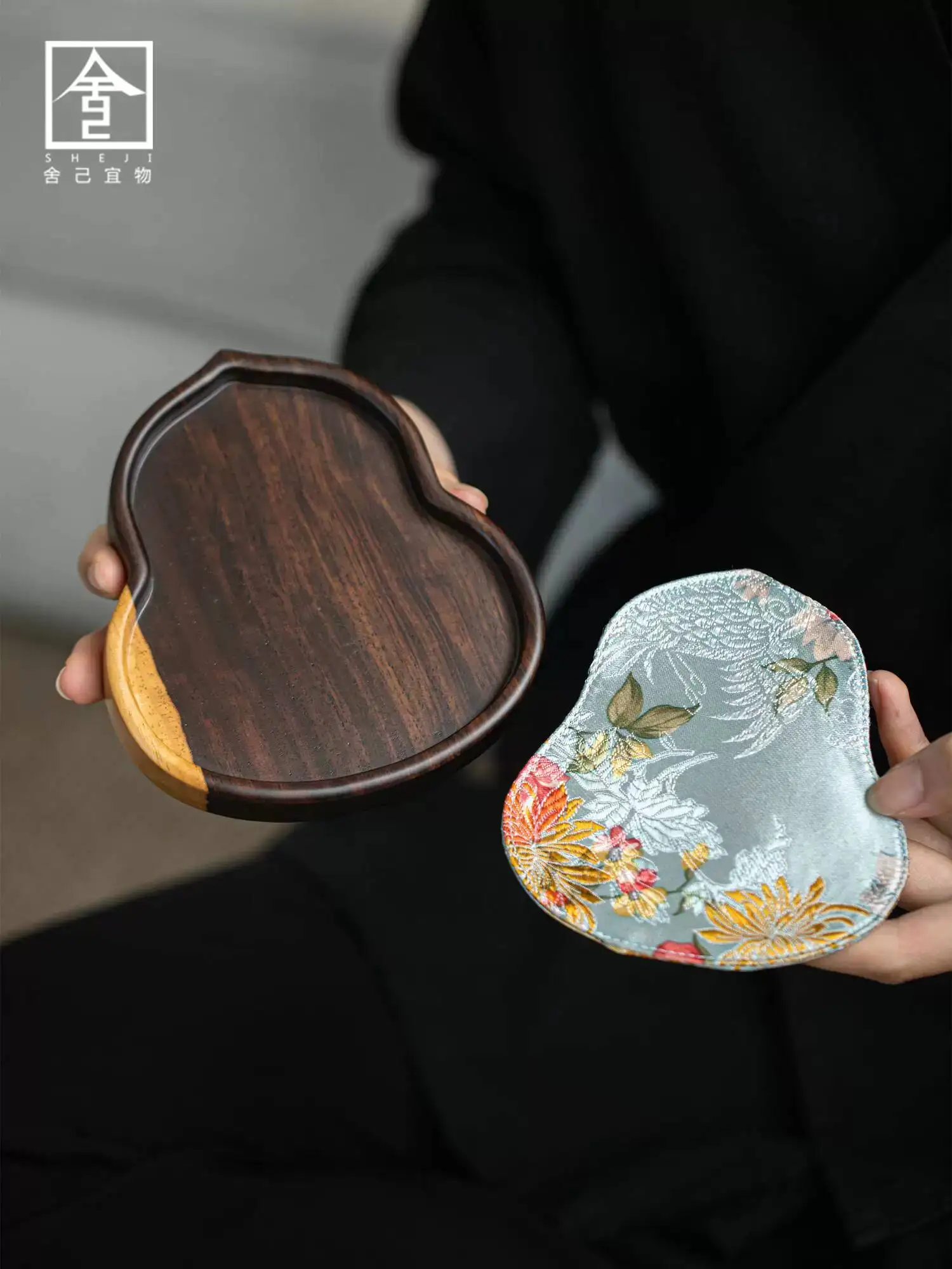 Ebony Wood Fortune Gourd Ceremony Dry Brewing Platform Mat Tray Tea Coaster Small Pot Holder