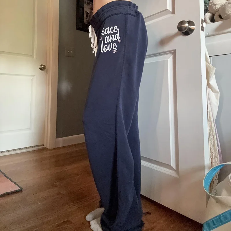 Pantaloni a gamba dritta Dstring stampati casual Pantaloni Dstring comodi da donna Retro Sle Fibra di poliestere Vita l