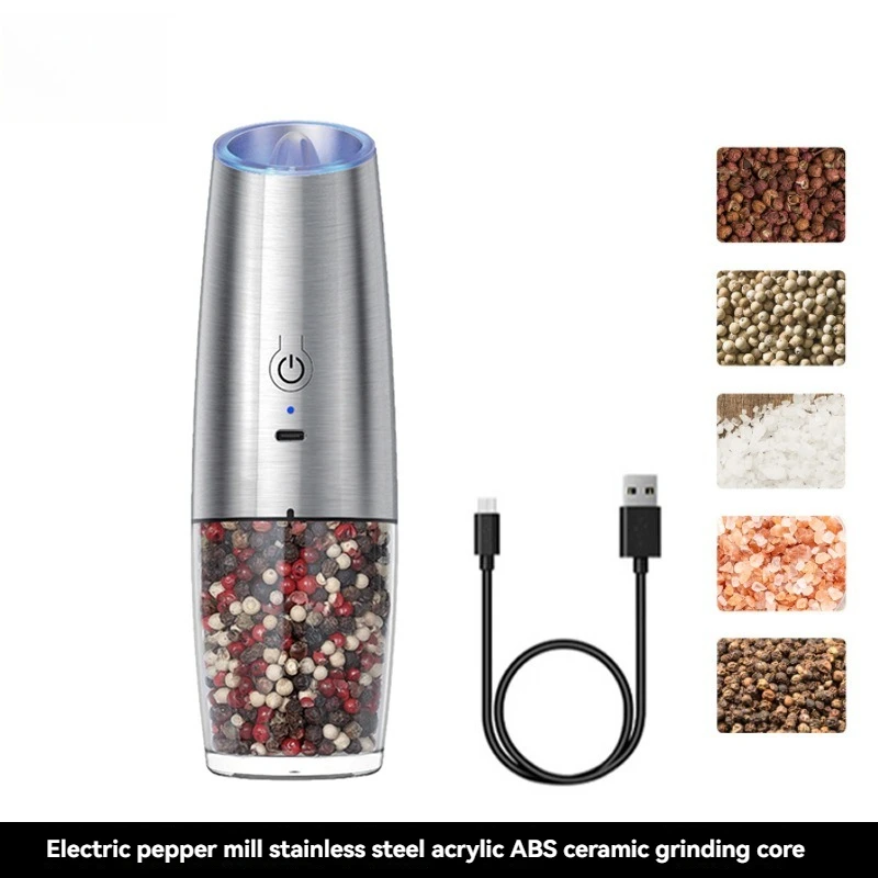 Electric Pepper Grinder Salt And Pepper Grinder USB Rechargeable Adjustable Coarseness Spice Mill With LED Light Kitchen Tool