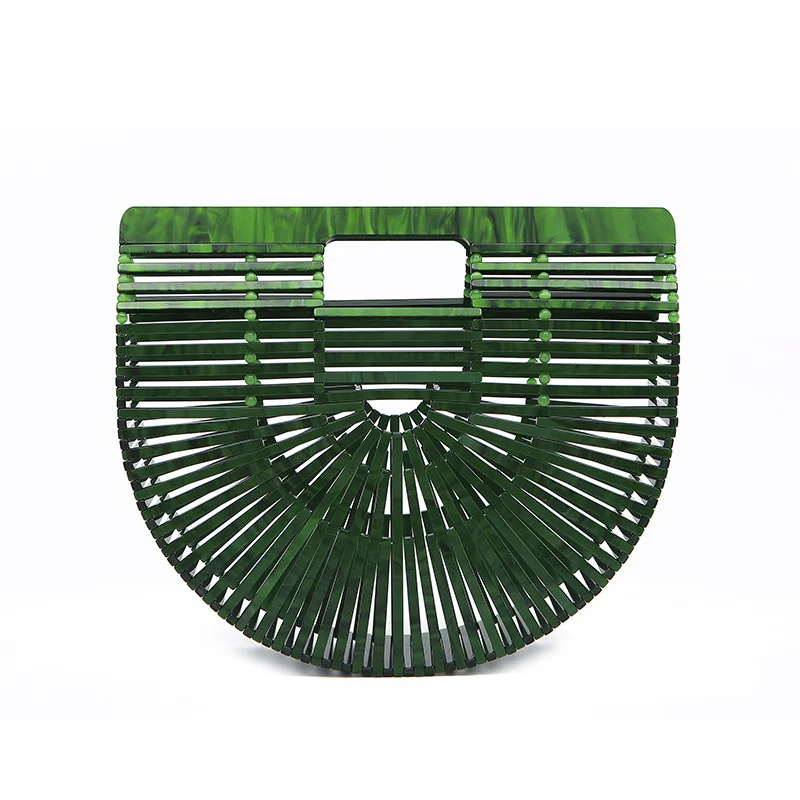 Boho Style Hollow Out Acrylic Evening Bag Creative Women's Boho Hand Twisted Basket Bag Striped Semicircle Beach Banquet Handbag