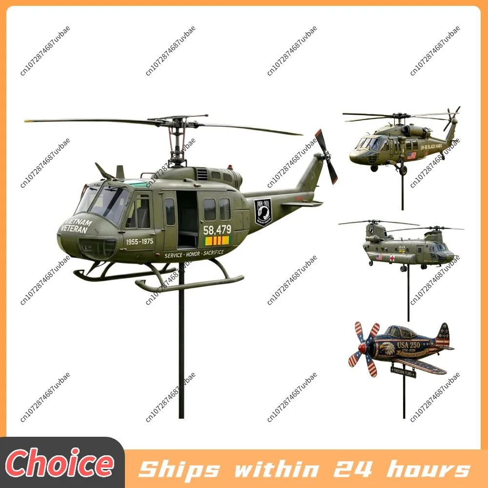 2D Flat Yard Decor Stakes Vietnam Veteran UH-1 Helicopter Garden Pinwheels Wind Spinners for Garden Porch Patio Veterans Gift