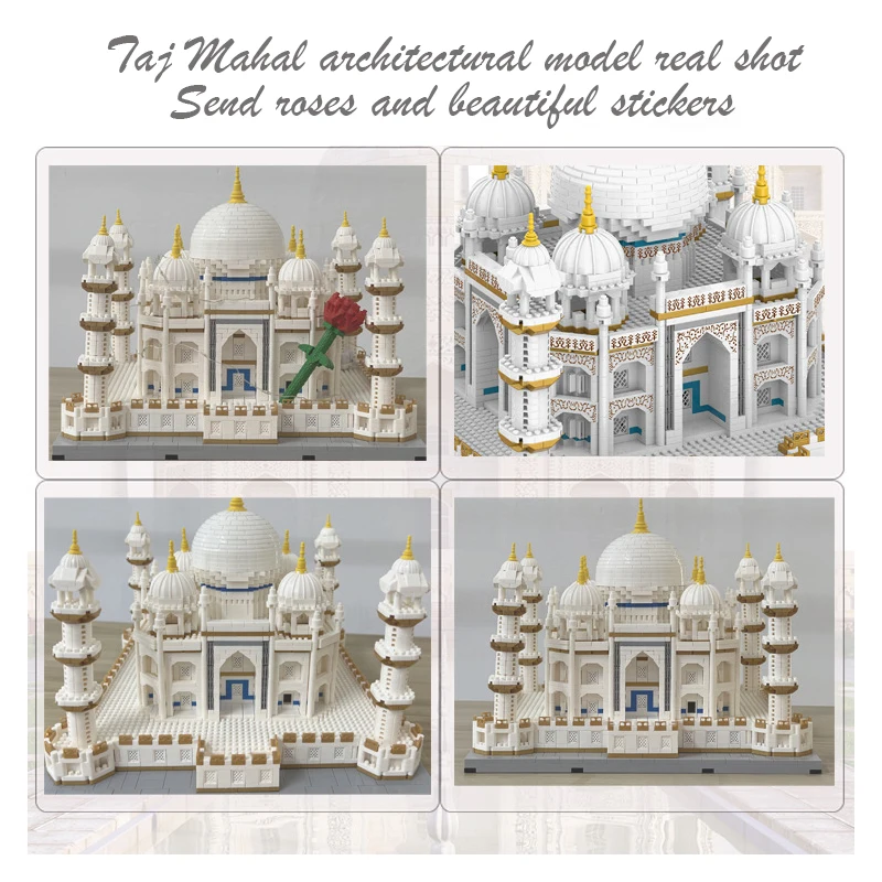 Wold Famous Architecture Taj Mahal Palace Model Building Block Street View With Rose Flower Decor Toy Puzzle Brick For Kids Gift